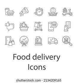 Food delivery icons set . Food delivery pack symbol vector elements for infographic web