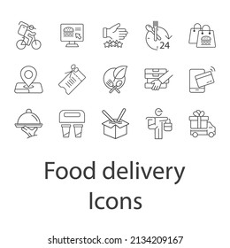 Food delivery icons set . Food delivery pack symbol vector elements for infographic web