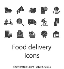 Food delivery icons set . Food delivery pack symbol vector elements for infographic web