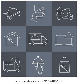 Food delivery icons set . Food delivery pack symbol vector elements for infographic web