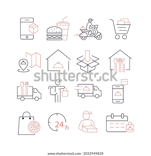 Food Delivery icons set. Food Delivery  \
pack symbol vector elements for infographic\
web
