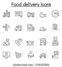 Food delivery icons set in thin line style