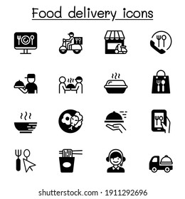 Iconos de entrega de alimentos conjunto ilustración vectorial diseño gráfico