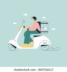 food delivery illustration riding a vespa