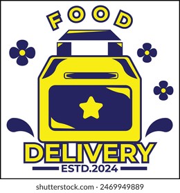 food delivery illustration vector design with food bags in yellow and blue colors in a simple style. suitable for logos, icons, posters, advertisements, banners, companies, t-shirt designs, stickers, 