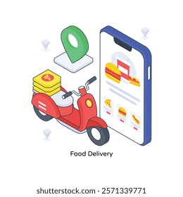 Food Delivery isometric Colored illustration. EPS File stock illustration