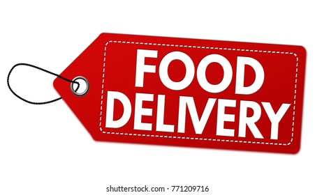Food delivery label or price tag on white background, vector illustration