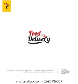 Food Delivery. Letter "r" becomes the foot of the waiter who delivers the food.