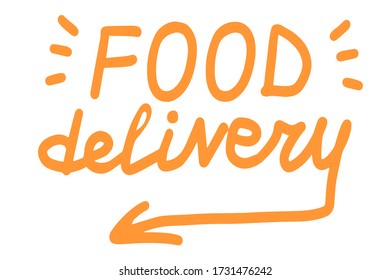 Food delivery, lettering calligraphy illustration. Safe delivery. Vector eps hand drawn brush trendy orange text isolated on white background 