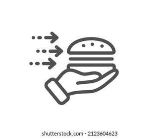 Food delivery line icon. Burger meal sign. Catering service symbol. Quality design element. Linear style food delivery icon. Editable stroke. Vector