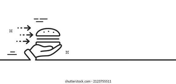 Food delivery line icon. Burger meal sign. Catering service symbol. Minimal line illustration background. Food delivery line icon pattern banner. White web template concept. Vector