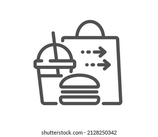 Food delivery line icon. Cheeseburger with Soft drink sign. Catering service symbol. Quality design element. Linear style food delivery icon. Editable stroke. Vector