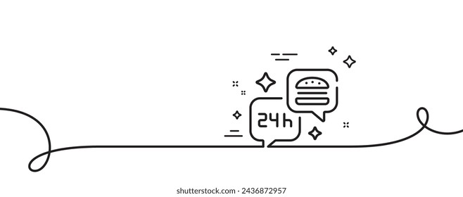Food delivery line icon. Continuous one line with curl. Fast food service sign. 24 hours meal order symbol. Food delivery single outline ribbon. Loop curve pattern. Vector
