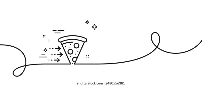 Food delivery line icon. Continuous one line with curl. Salami pizza sign. Catering service symbol. Food delivery single outline ribbon. Loop curve pattern. Vector