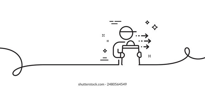 Food delivery line icon. Continuous one line with curl. Courier with order sign. Catering service symbol. Food delivery single outline ribbon. Loop curve pattern. Vector