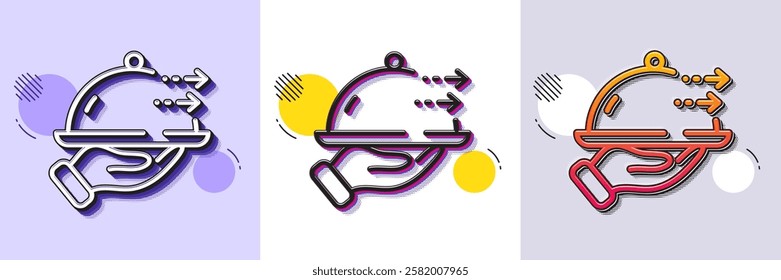 Food delivery line icon. Halftone dotted pattern. Gradient icon with grain shadow. Restaurant order sign. Catering service symbol. Line food delivery icon. Various designs. Vector
