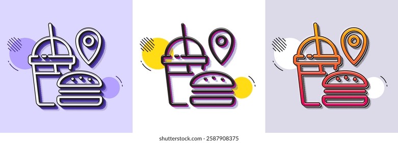 Food delivery line icon. Halftone dotted pattern. Gradient icon with grain shadow. Meal order location sign. Fast food symbol. Line fast food icon. Various designs. Vector