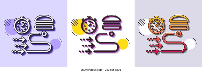 Food delivery line icon. Halftone dotted pattern. Gradient icon with grain shadow. Order time sign. Catering service symbol. Line food delivery icon. Various designs. Vector