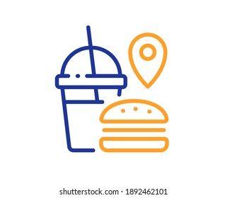 Food delivery line icon. Meal order location sign. Fast food symbol. Quality design element. Line style fast food icon. Editable stroke. Vector