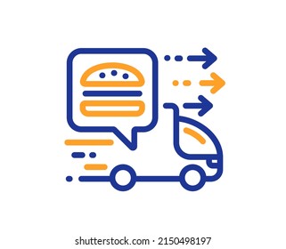 Food delivery line icon. Truck courier sign. Catering service symbol. Colorful thin line outline concept. Linear style food delivery icon. Editable stroke. Vector