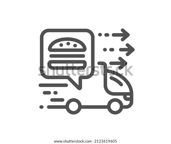 Food delivery line icon. Truck courier\
sign. Catering service symbol. Quality design element. Linear style\
food delivery icon. Editable stroke.\
Vector