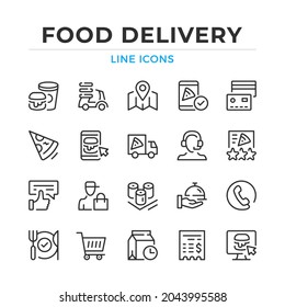 Food delivery line icons set. Modern outline elements, graphic design concepts, simple symbols collection. Vector line icons