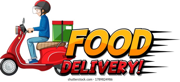 Food delivery logo with bikeman or courier illustration