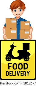 Food delivery logo with delivery man or courier illustration
