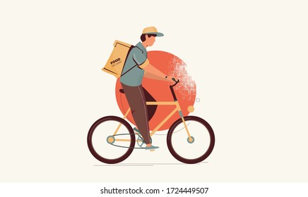 Food delivery man with bag flat vector