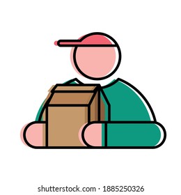 Food delivery man with box design, logistics transportation and shipping theme Vector illustration