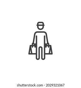 Food delivery man line icon. linear style sign for mobile concept and web design. Delivery man with paper bag outline vector icon. Symbol, logo illustration. Vector graphics