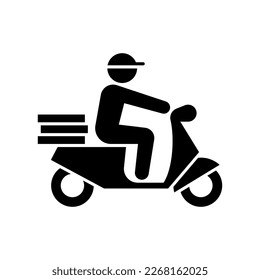 Food delivery man riding motorcycle icons, Food order service express symbol, Silhouette design for apps and websites, Track and trace processing status Vector illustration