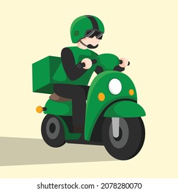 Food delivery man is riding on bicycle in simple flat style vector