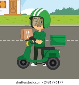 Food delivery man riding a scooter