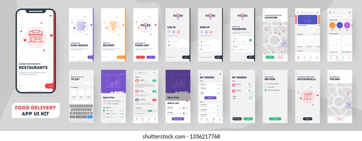 Food delivery mobile app ui kit including sign up, food menu, booking and home service type review screens. - Shutterstock ID 1336217768
