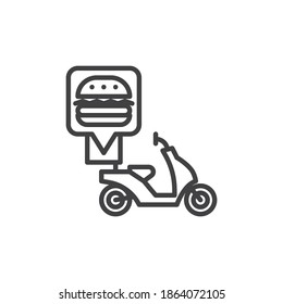 Food delivery motorbike line icon. linear style sign for mobile concept and web design. Burger delivery bike outline vector icon. Symbol, logo illustration. Vector graphics