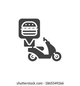 Food delivery motorbike vector icon. filled flat sign for mobile concept and web design. Burger delivery bike glyph icon. Symbol, logo illustration. Vector graphics