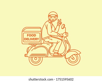 food delivery motorcycle line vector