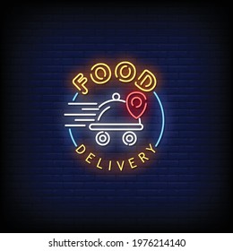 Food Delivery Neon Signs Style Text Vector