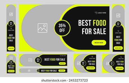 Food delivery offer set banner design for social media post, Modern and clean web bundle banner design, fully customizable vector eps 10 file format