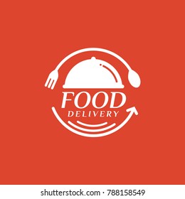 Food delivery on red background. Delivery label for online shopping. Worldwide shipping. Vector illustration