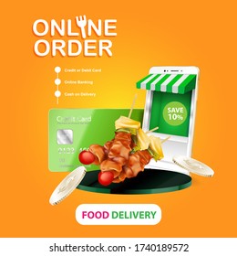 Food Delivery Online Order on Website or Mobile Application Vector Concept Marketing and Digital marketing.