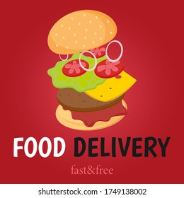 Food delivery. Online delivery service concept. Banner, card. Fast and free. Vector illustration  eps10