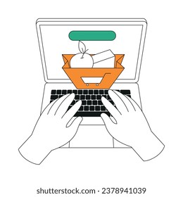 Food Delivery Order with Hand and Laptop Screen with Product Vector Illustration