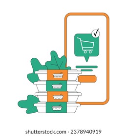 Pedido de entrega de alimentos con paquete y caja con la ilustración del vector de pantalla de Smartphone