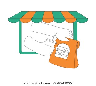 Food Delivery Order with Screen and Hand Reach Package and Soda Vector Illustration