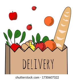Food delivery. Paper bag with food. Home delivery of products.