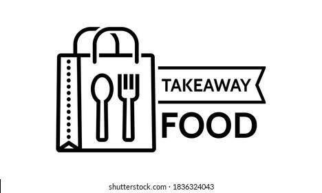 Food Delivery Paper Bag Icon. Lunch Linear Style Sign For Mobile Concept And Web Design. Take Away Fast Food Simple Line Vector . Symbol Fork And Spoon, Logo Illustration Graphics.