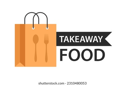 Food delivery paper bag icon. lunch sign for mobile concept and web design. Take away fast food simple line vector. Symbol fork and spoon. Takeaway labels. Vector illustration