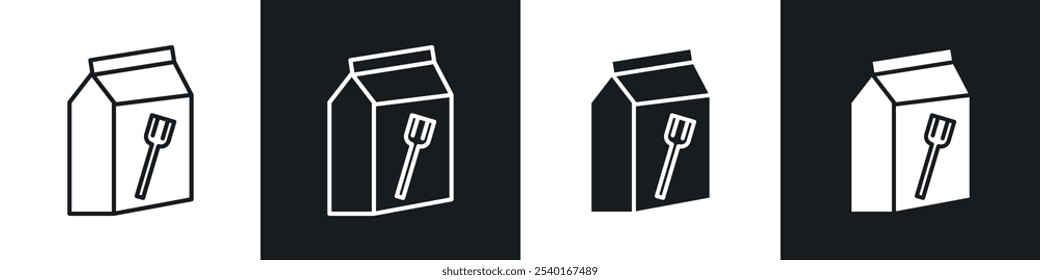 Food delivery paper bag icon set. Vector symbols in black and white colors.